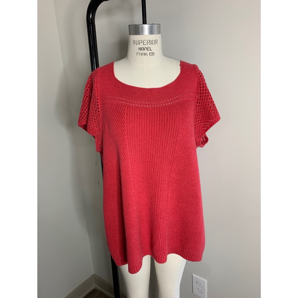 Loft Raspberry Knit Flutter Sleeve Top